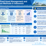 Infographic structuring fixed asset management flow and depreciation methods in Indonesia