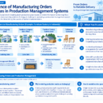 Infographic structuring the flow from customer orders to manufacturing in a furniture factory
