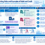 Infographic structuring debit and credit concepts, notes, and card differences
