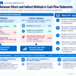 Infographic structuring direct vs indirect cash flow methods, highlighting differences