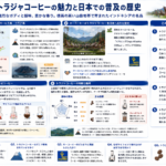 トラジャコーヒーの特性と日本での普及過程を構造化した図解