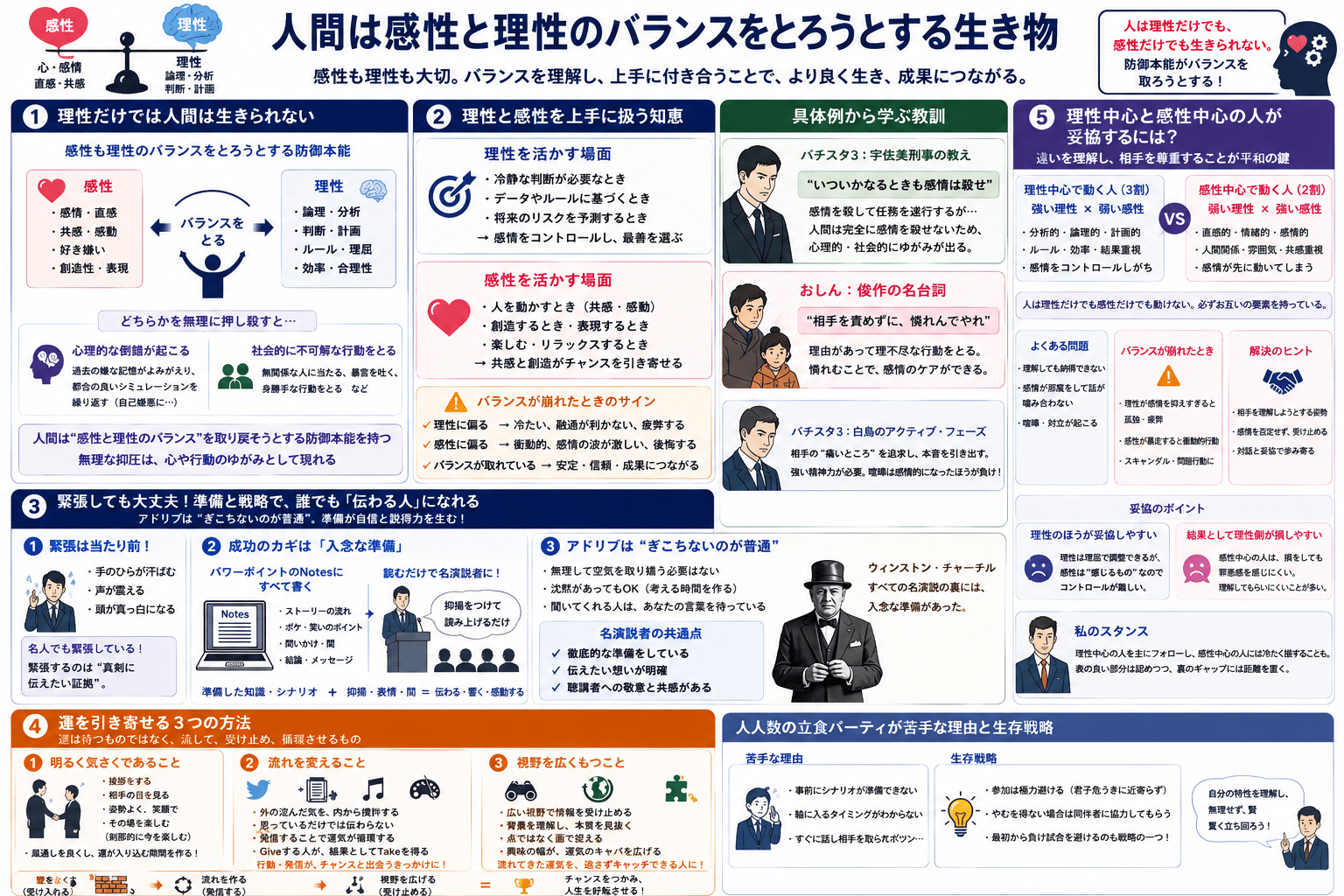 感性と理性のバランスと交渉原則の関係を示す構造化した図解