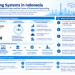 Infographic structuring accounting systems in Indonesia, highlighting SaaS services, adoption rates, and automation trends