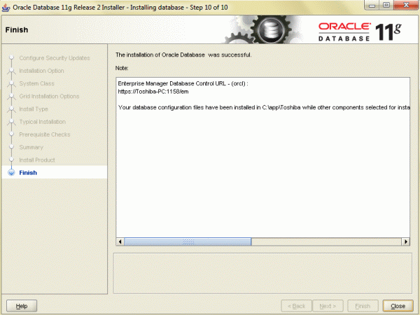 Oracle 11g Release2 32bit版のインストール手順13